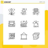 Pack of 9 Modern Outlines Signs and Symbols for Web Print Media such as smart real estate spray for rent board Editable Vector Design Elements