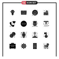 Set of 16 Commercial Solid Glyphs pack for heart telephone cooking secure credit card Editable Vector Design Elements