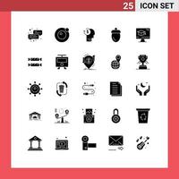 Pack of 25 Modern Solid Glyphs Signs and Symbols for Web Print Media such as computer fruits costs fresh acorn Editable Vector Design Elements