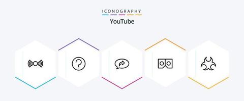 Youtube 25 Line icon pack including bio. vr. mark. glasses. right vector