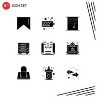 Mobile Interface Solid Glyph Set of 9 Pictograms of sketch blueprint interior drawer interior Editable Vector Design Elements