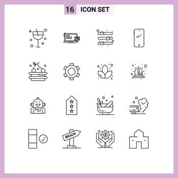 Group of 16 Outlines Signs and Symbols for android smart phone online payment phone preference Editable Vector Design Elements