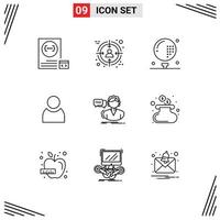 Pack of 9 creative Outlines of faq user target avatar game Editable Vector Design Elements