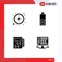 Modern Set of 4 Solid Glyphs Pictograph of business planning battery fitness screen Editable Vector Design Elements