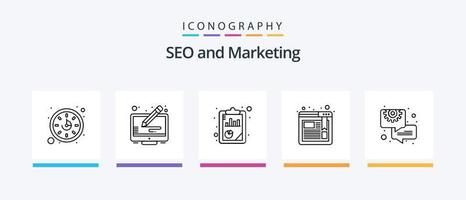 Seo Line 5 Icon Pack Including management. tag. success. seo. seo analysis. Creative Icons Design vector