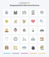 Creative Shoping Retail And Video Game Elements 25 Flat icon pack  Such As new. space. save. flag. smartphone vector