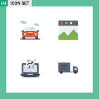 Universal Icon Symbols Group of 4 Modern Flat Icons of auto sales vehicle website computer Editable Vector Design Elements