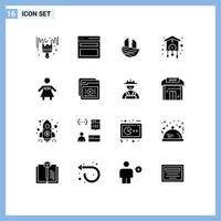 Pack of 16 Modern Solid Glyphs Signs and Symbols for Web Print Media such as bow tie cuckoo animal clock clock Editable Vector Design Elements