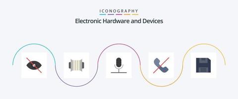 paquete de iconos flat 5 de dispositivos que incluye disquete. teléfono. transmisión. móvil. llamada vector