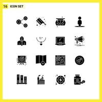 Set of 16 Commercial Solid Glyphs pack for author anonymous shopping user avatar Editable Vector Design Elements