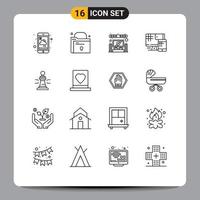 16 Universal Outline Signs Symbols of game education speaker cell computer Editable Vector Design Elements