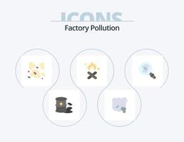 Contaminación de fábrica paquete de iconos planos 5 diseño de iconos. buscar. polución. aire. basura. Quemadura vector