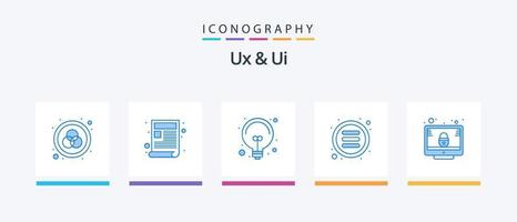paquete de iconos ux y ui blue 5 que incluye retrato. opciones bulbo. menú. lista. diseño de iconos creativos vector