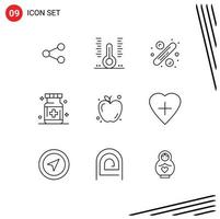 9 Universal Outlines Set for Web and Mobile Applications medicine hospital thermometer health tag Editable Vector Design Elements