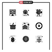 User Interface Pack of 9 Basic Solid Glyphs of sofa couch camera shopping cart Editable Vector Design Elements