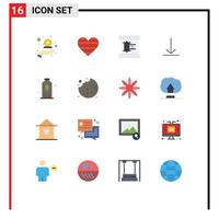 16 Universal Flat Color Signs Symbols of cash report in love film Editable Pack of Creative Vector Design Elements