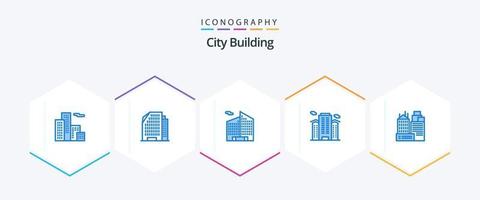 Paquete de 25 íconos azules de construcción de la ciudad que incluye . . lugar. trabaja. oficina vector