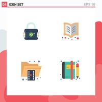 Modern Set of 4 Flat Icons Pictograph of lock file secure learning format Editable Vector Design Elements