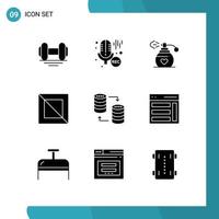 Universal Icon Symbols Group of 9 Modern Solid Glyphs of storage server perfume database design Editable Vector Design Elements