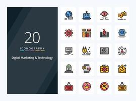 20 Digital Marketing And Technology line Filled icon for presentation vector