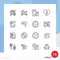 símbolos de iconos universales grupo de 16 contornos modernos de la mente amor codificación pintura del corazón elementos de diseño vectorial editables vector