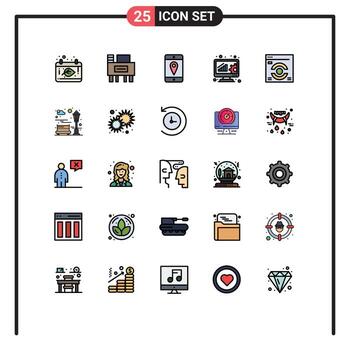 Group of 25 Filled line Flat Colors Signs and Symbols for bench web location web page data management Editable Vector Design Elements