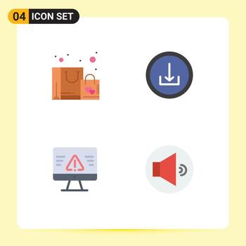 Pack of 4 Modern Flat Icons Signs and Symbols for Web Print Media such as bag security purchase download gdpr Editable Vector Design Elements