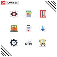 Pack of 9 creative Flat Colors of lotus clipboard sharpener vegetable farm Editable Vector Design Elements