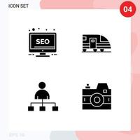 Modern Set of 4 Solid Glyphs and symbols such as desktop cinema monitor train share Editable Vector Design Elements