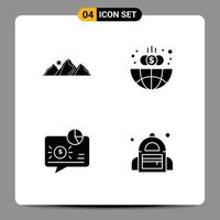 4 User Interface Solid Glyph Pack of modern Signs and Symbols of hill banking mountain finance graph Editable Vector Design Elements