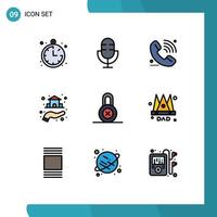 User Interface Pack of 9 Basic Filledline Flat Colors of lock property call real online Editable Vector Design Elements