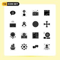 16 Universal Solid Glyph Signs Symbols of type hardware tape recording web photo Editable Vector Design Elements