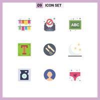 User Interface Pack of 9 Basic Flat Colors of spoon lunch preschool text path Editable Vector Design Elements