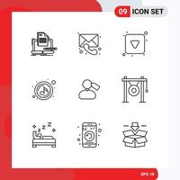 Pack of 9 Modern Outlines Signs and Symbols for Web Print Media such as tag quaver message play full Editable Vector Design Elements