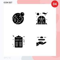 Set of 4 Commercial Solid Glyphs pack for earth party moon tent waiter Editable Vector Design Elements