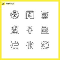 Pack of 9 creative Outlines of man space church bell earth day Editable Vector Design Elements