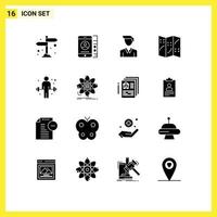 16 Thematic Vector Solid Glyphs and Editable Symbols of weightlifting exercise business dumbbell navigation Editable Vector Design Elements