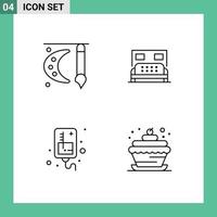 Set of 4 Vector Filledline Flat Colors on Grid for art drip painting brush bed iv Editable Vector Design Elements