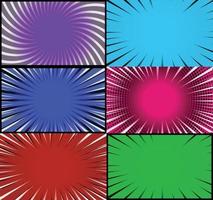 Comic book colorful frames background with halftone rays radial and dotted effects pop art style vector