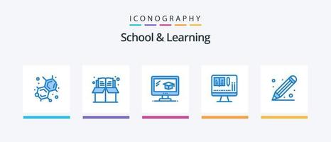 School And Learning Blue 5 Icon Pack Including . school. cap. ruler. education. Creative Icons Design vector