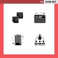 Mobile Interface Solid Glyph Set of 4 Pictograms of sticky sound notes paper memory Editable Vector Design Elements