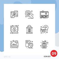 User Interface Pack of 9 Basic Outlines of sale percent crowdfunding date website Editable Vector Design Elements