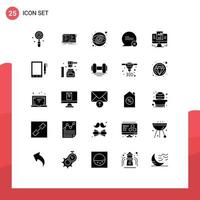 Group of 25 Solid Glyphs Signs and Symbols for interaction communication writing chat visibility Editable Vector Design Elements