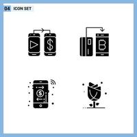 Pack of 4 Modern Solid Glyphs Signs and Symbols for Web Print Media such as mobile online cashless money flora Editable Vector Design Elements