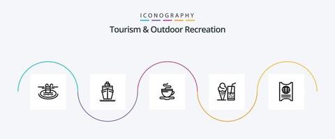 paquete de íconos de la línea 5 de turismo y recreación al aire libre que incluye passboart. jugo. té. verano. bebida vector