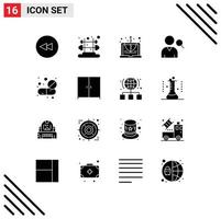 Modern Set of 16 Solid Glyphs Pictograph of tablet medicine education drugs user Editable Vector Design Elements