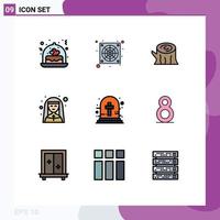 Set of 9 Modern UI Icons Symbols Signs for halloween cross profession wood nun female Editable Vector Design Elements