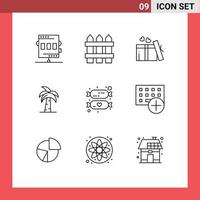 Modern Set of 9 Outlines and symbols such as palm tree india wood global wedding Editable Vector Design Elements