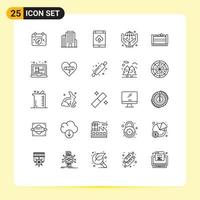 Set of 25 Vector Lines on Grid for box bangladesh cloud safe hands Editable Vector Design Elements