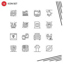 Pack of 16 Modern Outlines Signs and Symbols for Web Print Media such as goals networking monitor competencies school Editable Vector Design Elements